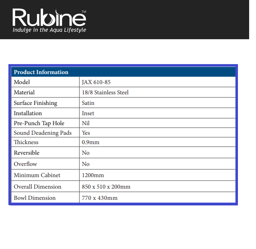 JAX 610 85 PRODUCT INFOR