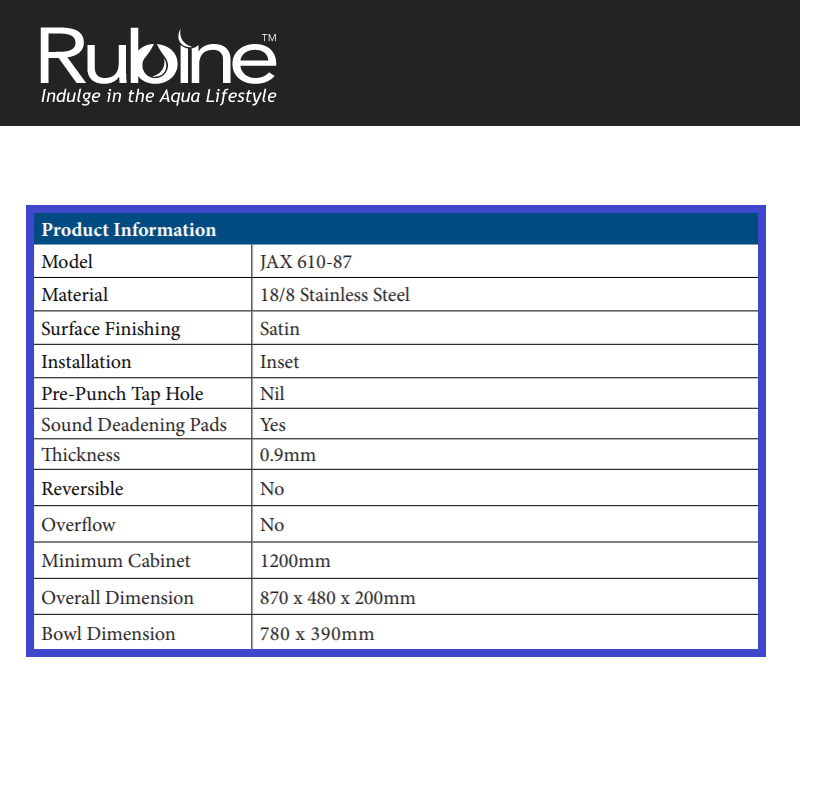 JAX 610 87 PRODUCT INFOR